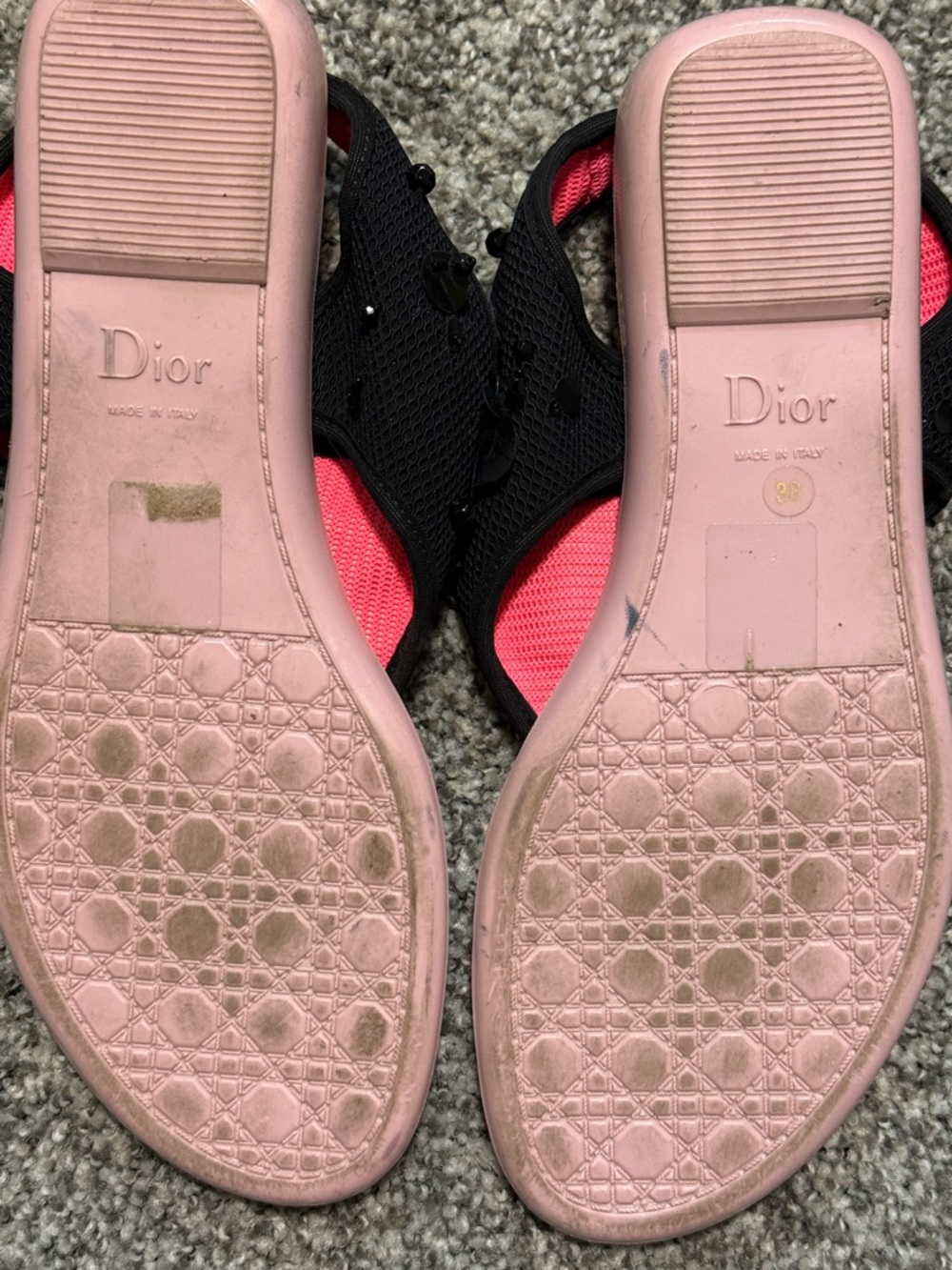 Christian Dior Black Sandals with Pink Metallic Footbed - Picture 4 of 12